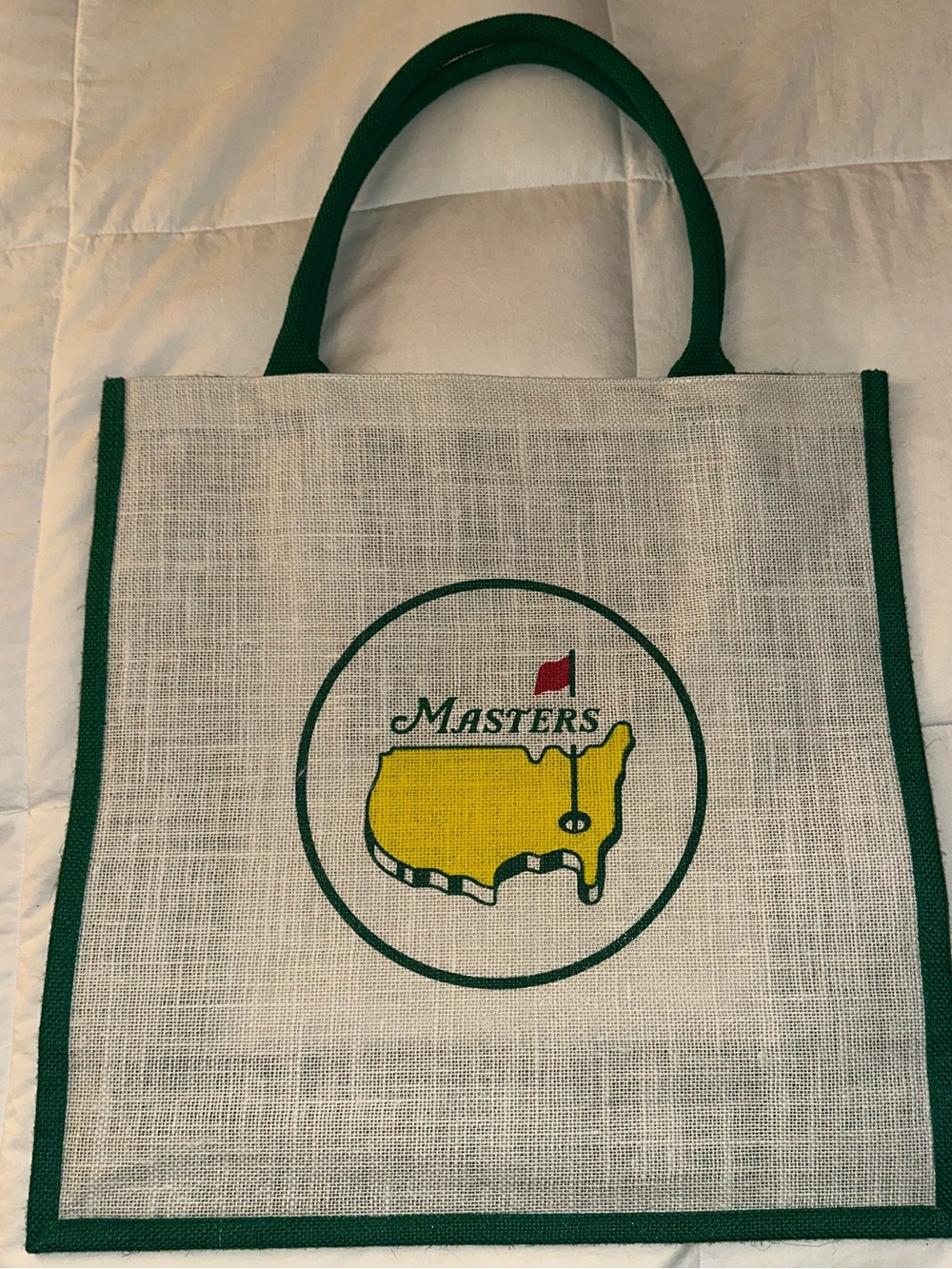 Masters Green Trim White Tote with Yellow Logo